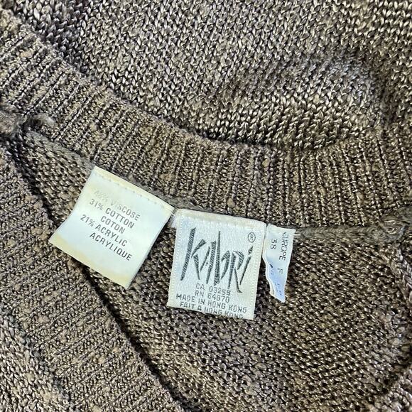 Vintage Sweater Womens Size Small Brown Knit V Neck Lightweight Embellished 80s - Picture 9 of 12